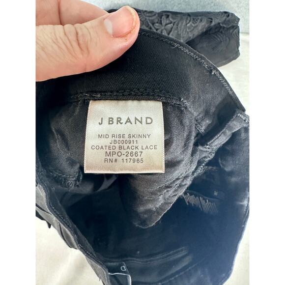 J Brand Women's sz 28 Coated Black Mid-Rise Skinny Jean RN117965 Y2K Embroidered - Picture 10 of 12